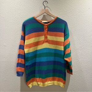 Betty Barclay Vintage Tricot Knit Rainbow Striped 100% cotton sweater SZ 40